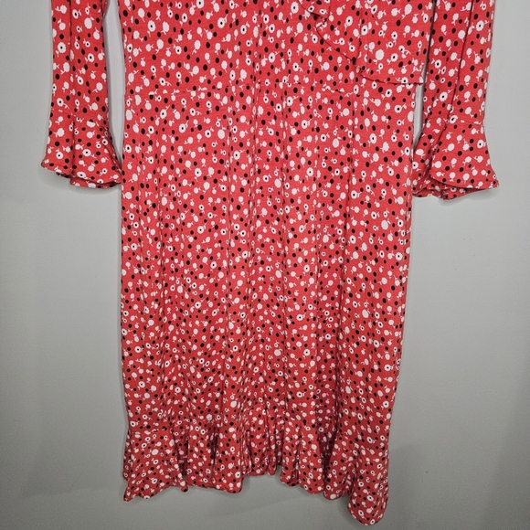 Boden Michaela Jersey Ruffle 3/4 Sleeve Dress in Rosehip Daisy Ditsy US Size 8 - Picture 5 of 16